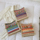 Female Retro Ethnic Shoulder Bag Linen Tassels Tote Handbag