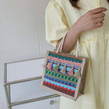 Female Retro Ethnic Shoulder Bag Linen Tassels Tote Handbag