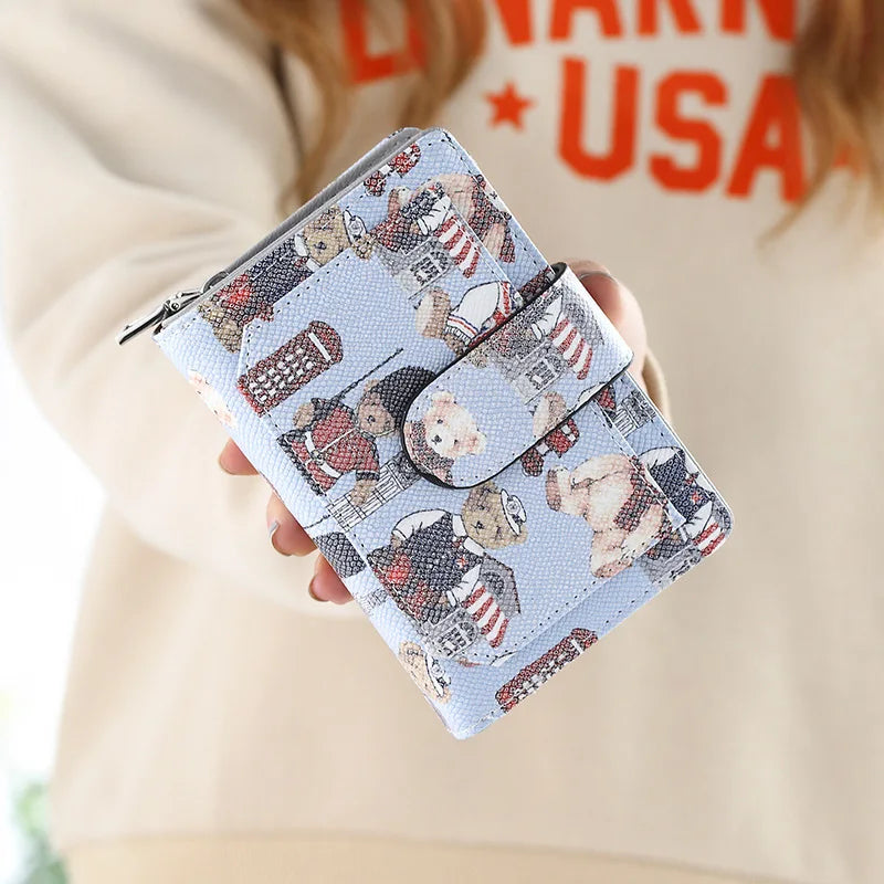 Korea Cartoon Bear Buckle Mini Zip Wallet Cute for Students Girls