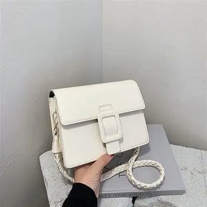 Retro Small Square Bag Lock Bag Pu Leather Twist Braid Shoulder Messenger
