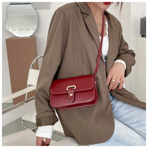 Women's Retro Small Square Leather Shoulder Bag with Twist Braid Lock