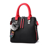 Solid PU Leather Women Messenger Bag with Fur Ball Crossbody Flap Bag
