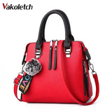 Solid PU Leather Women Messenger Bag with Fur Ball Crossbody Flap Bag