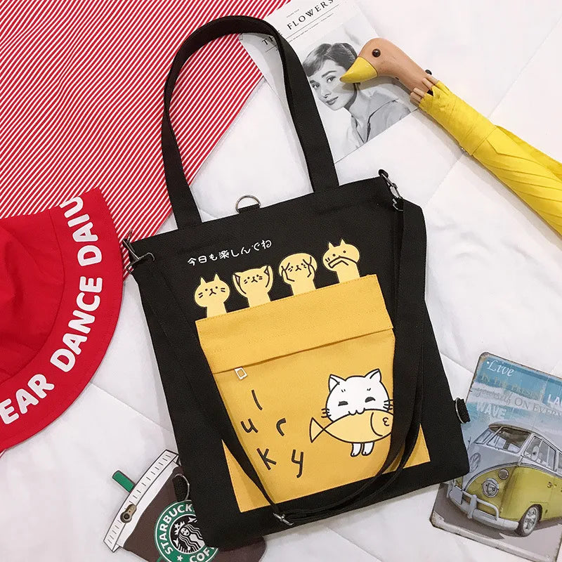 Female Shoulder Bag Woman Handbags Canvas Lady Cartoon Women's Shopper Totes