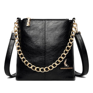 Women's Leather Shoulder Crossbody Bag with Chain Tote