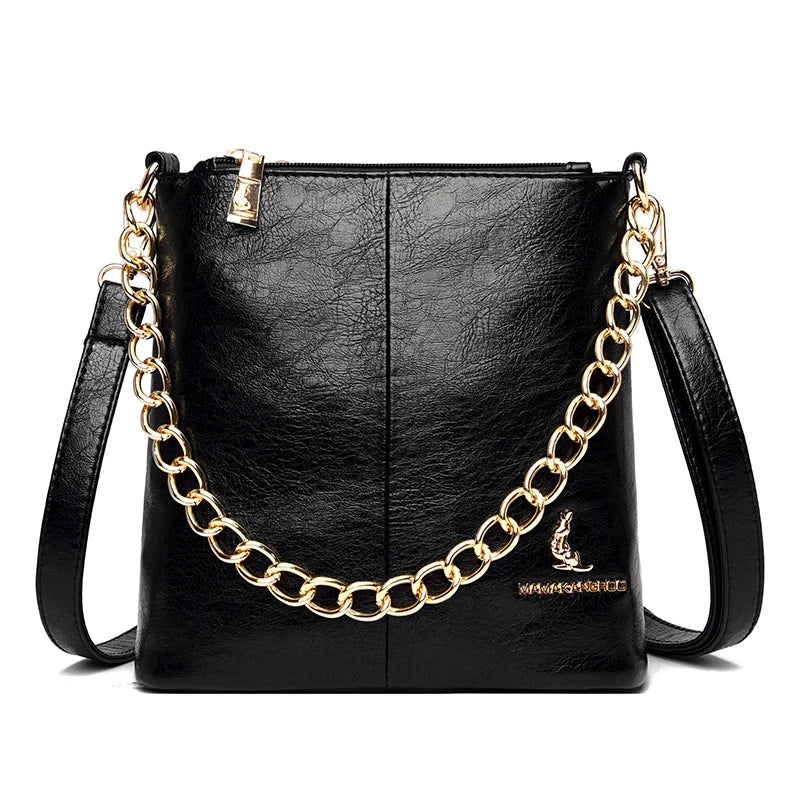Women's Leather Shoulder Crossbody Bag with Chain Tote