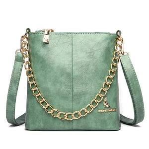 Women's Leather Shoulder Crossbody Bag with Chain Tote