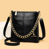 Women's Leather Shoulder Crossbody Bag with Chain Tote