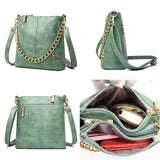Women's Leather Shoulder Crossbody Bag with Chain Tote