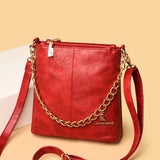 Women's Soft Leather Crossbody Bag with Chain Shoulder Strap
