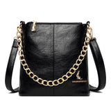 Women's Leather Shoulder Crossbody Bag with Chain Tote