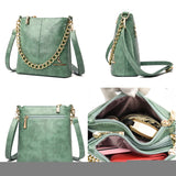 Women's Soft Leather Crossbody Bag with Chain Shoulder Strap