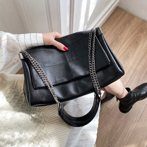 Leather Chain Shoulder Bag Women Messenger Tote Vagrant Retro Large Capacity