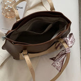Female Silk Scarf Decoration Shopping Bag Soft Leather Tote