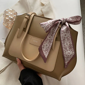 Female Silk Scarf Decoration Shopping Bag Soft Leather Tote