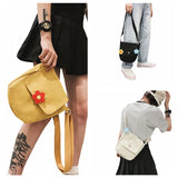 Women's Flower Canvas Crossbody Bag, White/Yellow/Black
