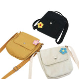 Women's Flower Canvas Crossbody Bag, White/Yellow/Black