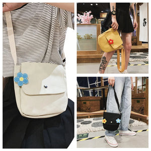 Women's Flower Canvas Crossbody Bag, White/Yellow/Black