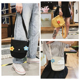 Women's Flower Canvas Crossbody Bag, White/Yellow/Black