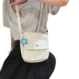 Women's Flower Canvas Crossbody Bag, White/Yellow/Black