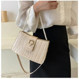 Women's Pearl Handbag Tote Bag, White/Khaki