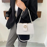 Women's Pearl Handbag Tote Bag, White/Khaki