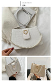 Women's Pearl Handbag Tote Bag, White/Khaki