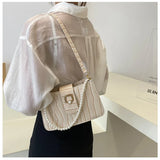 Women's Pearl Handbag Tote Bag, White/Khaki