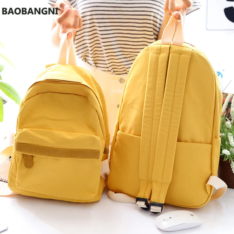 Small Fresh Canvas Backpack Women Solid School Backpacks Travel Shoulder Bags