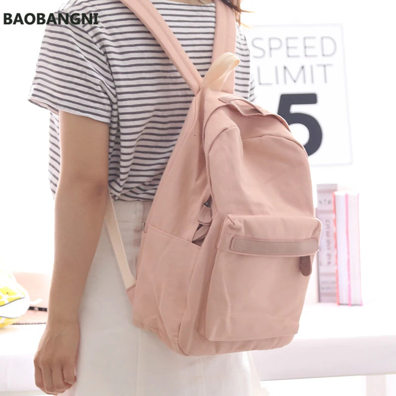 Small Fresh Canvas Backpack Women Solid School Backpacks Travel Shoulder Bags