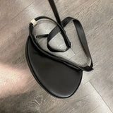 Small Leather Shoulder Bag for Woman Half-Moon Chest Bag Zipper Closure