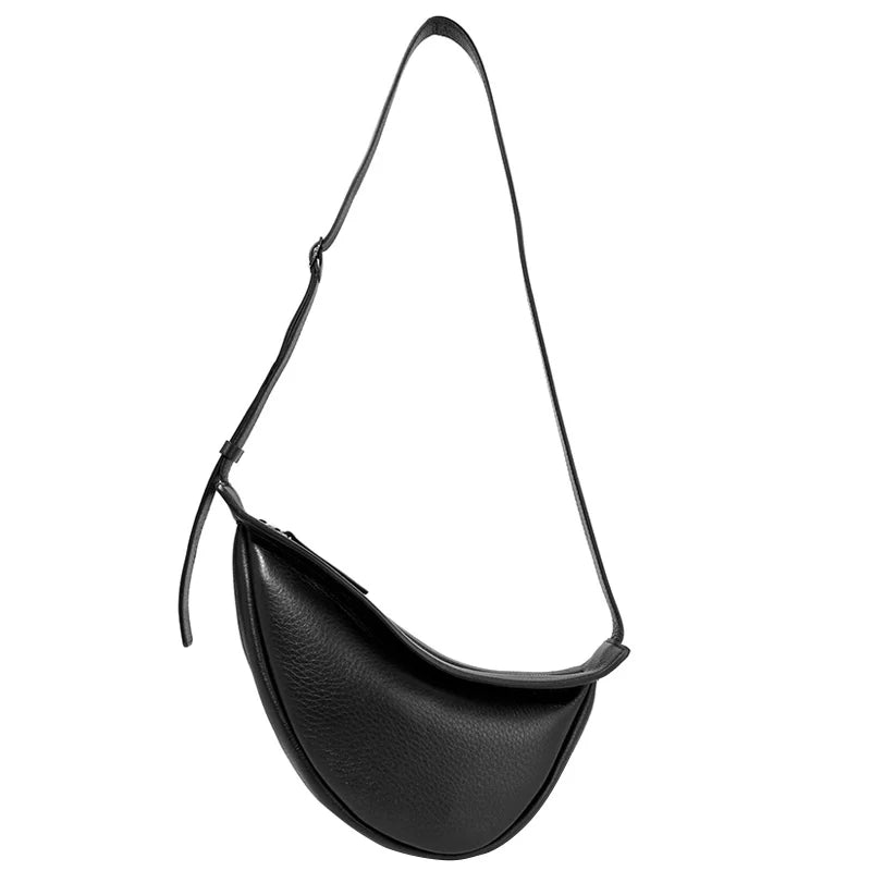 Small Leather Shoulder Bag for Woman Half-Moon Chest Bag Zipper Closure