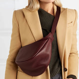 Small Leather Shoulder Bag for Woman Half-Moon Chest Bag Zipper Closure