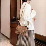 Small Square Bag Tote PU Leather Women's Handbags Solid Shoulder Bags for Women