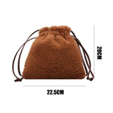 Female Plush Drawstring Shoulder Bag Tote Purse Bucket Bag