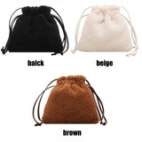 Female Plush Drawstring Shoulder Bag Tote Purse Bucket Bag