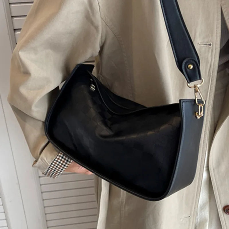 Women's Vintage Leather Shoulder Bag Plaid Crossbody Bag