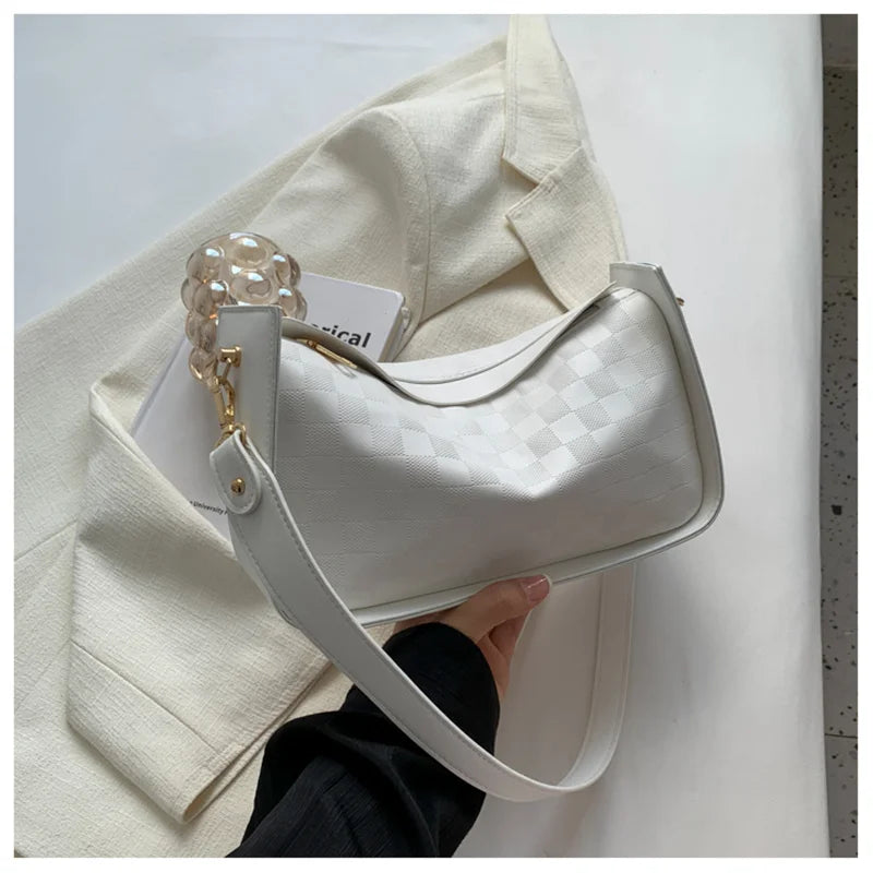 Women's Vintage Leather Shoulder Bag Plaid Crossbody Bag