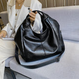 Black Leather Tote Hobo Bag Large Handbags for Women