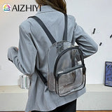 Female Transparent Portable Backpack PVC Waterproof Student School Bag