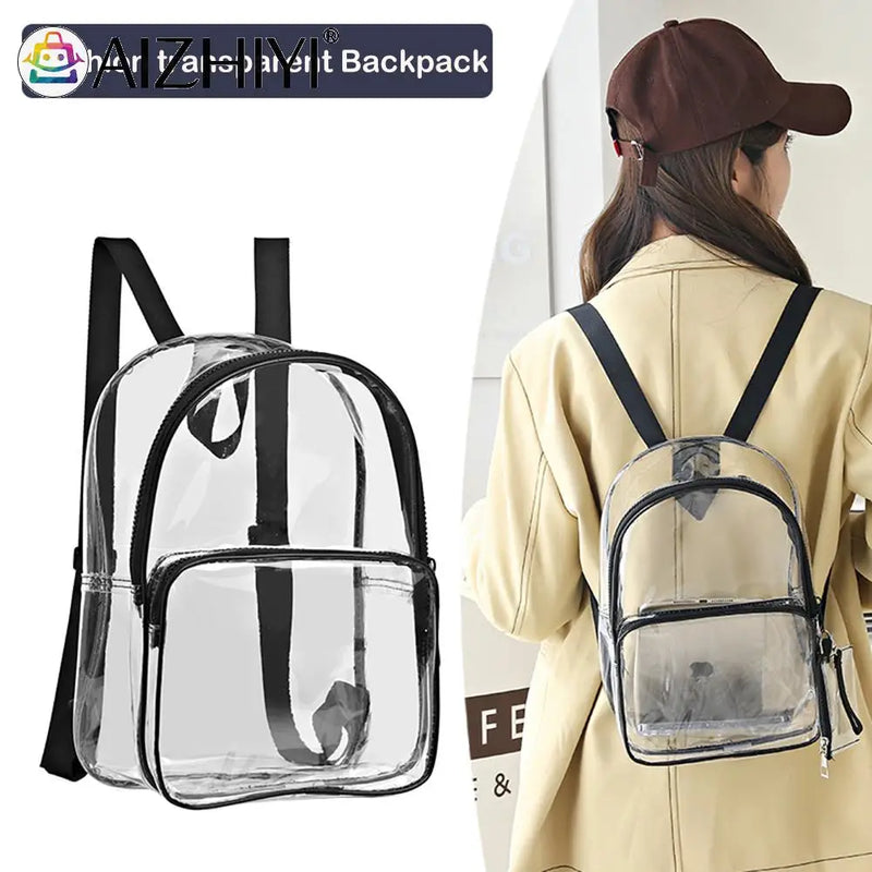 Female Transparent Portable Backpack PVC Waterproof Student School Bag