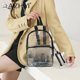 Female Transparent Portable Backpack PVC Waterproof Student School Bag