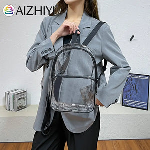 Female Transparent Portable Backpack PVC Waterproof Student School Bag