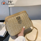 Women Summer Woven Shoulder Bag Love Heart Crossbody Messenger Bag