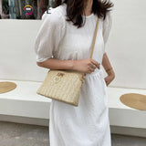 Women Summer Woven Shoulder Bag Love Heart Messenger Bag