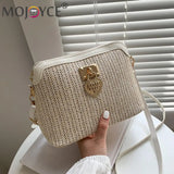 Women Summer Woven Shoulder Bag Love Heart Messenger Bag