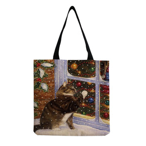 Cat Print Tote Bags For Women Shoulder Bag Handbags Eco Reusable