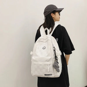 Women's Plaid School Bag Student Backpack