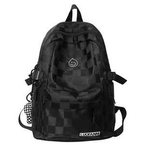 Women Plaid School Bag Student Backpack