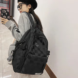 Women Plaid School Bag Student Backpack